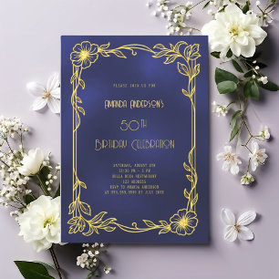 Art Deco Gatsby blauw gouden verjaardag Kaart