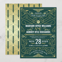 Art Deco Gatsby Bruiloft Elegant Goud Donkergroen