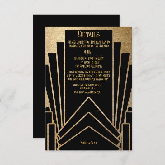 Art Deco Gatsby Bruiloft  Informatiekaartje (Voorkant / Achterkant)