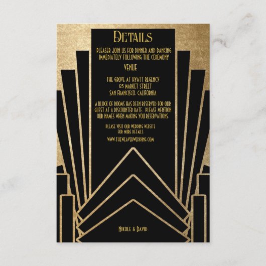 Art Deco Gatsby Bruiloft  Informatiekaartje (Voorkant)