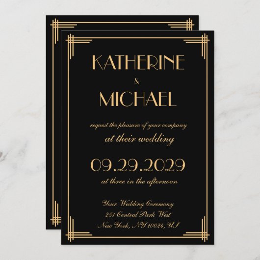 Art Deco Gatsby Elegante Trouwuitnodigingen Kaart (Voorkant / Achterkant)