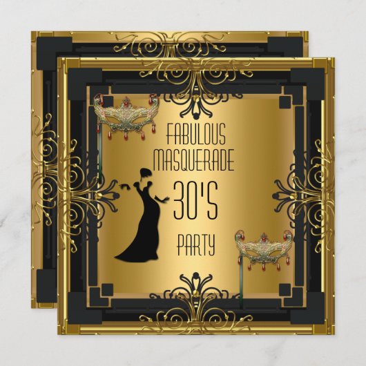 ART DECO Gatsby Fabulous Masquerade 30 Partij Kaart (Voorkant / Achterkant)