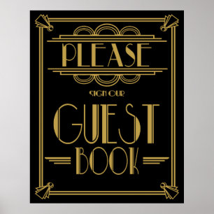 Art Deco Gatsby "Gelieve ons gastenboek te tekenen Poster