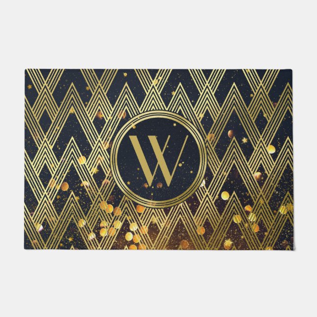 Art Deco Gatsby Glamor Geometric Pattern Monogram Deurmat (Voorkant)