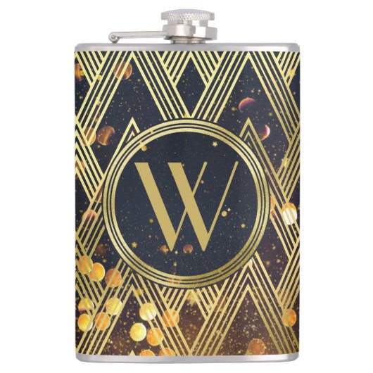 Art Deco Gatsby Glamor Geometric Pattern Monogram Heupfles (Voorkant)