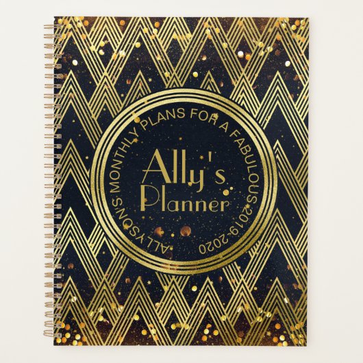 Art Deco Gatsby Glamor Geometric Pattern Monogram Planner (Voorkant)