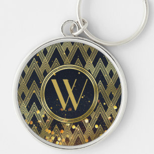 Art Deco Gatsby Glamor Geometric Pattern Monogram Sleutelhanger