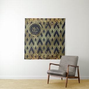 Art Deco Gatsby Glamor Geometric Pattern Monogram Wandkleed