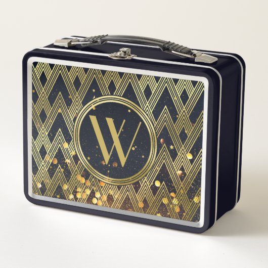 Art Deco Gatsby Glitter Geometric Pattern Monogram (Voorkant)