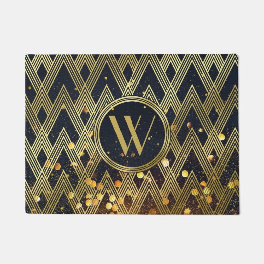 Art Deco Gatsby Glitter Geometric Pattern Monogram Deurmat (Voorkant)
