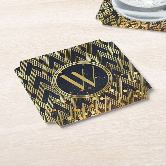 Art Deco Gatsby Glitter Geometric Pattern Monogram Kartonnen Onderzetters (Gekanteld)