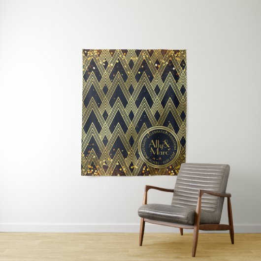 Art Deco Gatsby Glitter Geometric Pattern Monogram Wandkleed (In situ)