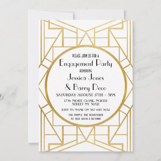 Art Deco Gatsby gouden verlovingsuitnodiging uit d Kaart (Voorkant)