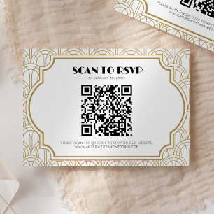 Art Deco Gatsby Jaren 20 Huwelijk Wit Goud QR Code RSVP Kaartje