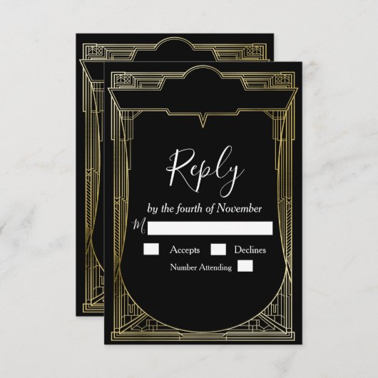 Art déco Gatsby le Magnifique années 1920 RSVP (Devant / Derrière)