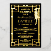 Art Deco Gatsby Roaring 20s 30th Birthday Real Folie Uitnodiging (Voorkant)