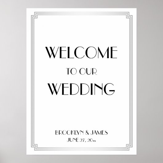 Art Deco Gatsby Silver Wedding Reception Sign Poster (Voorkant)