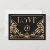 Art Deco Gatsby Stijl Bruiloft RSVP Reactie Kaarte (Voorkant)