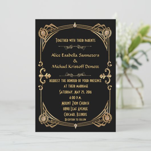 Art Déco Gatsby Style Faire-part de mariage (Debout devant)