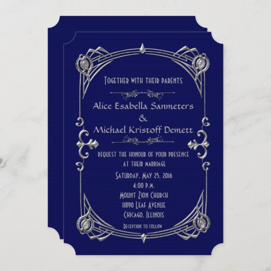 Art Déco Gatsby Style Faire-part de mariage Kari 2 (Devant / Derrière)