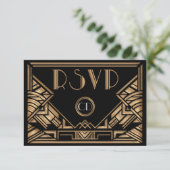 Art Déco Gatsby Style Mariage RSVP Cartes de répon (Debout devant)