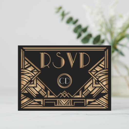 Art Déco Gatsby Style Mariage RSVP Cartes de répon (Debout devant)