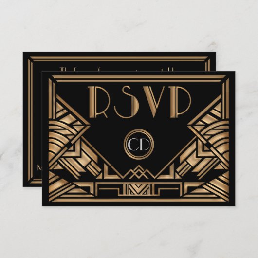 Art Déco Gatsby Style Mariage RSVP Cartes de répon (Devant / Derrière)