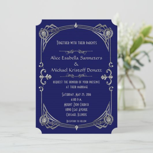 Art Deco Gatsby Style Wedding Invitation Kari 1 Kaart (Staand voorkant)
