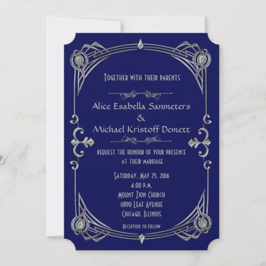 Art Deco Gatsby Style Wedding Invitation Kari 1 Kaart (Voorkant)