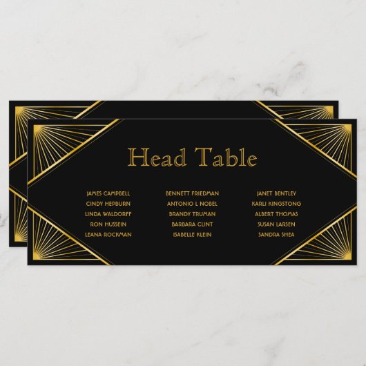 Art Deco Gatsby Wedding Head Table Seating Card Programma (Voorkant / Achterkant)