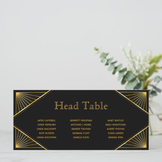 Art Deco Gatsby Wedding Head Table Seating Card Programma (Staand voorkant)