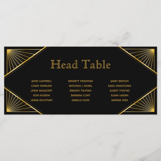 Art Deco Gatsby Wedding Head Table Seating Card Programma (Voorkant)