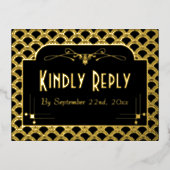  Art Deco Gatsby Wedding RSVP Real uit 1920 Folie Uitnodiging Briefkaart (Voorkant)
