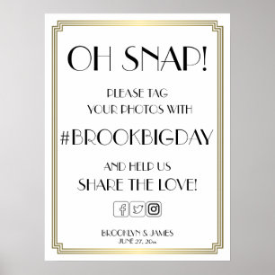 Art Deco Gatsby White en Gold Hashtag 18x24 Poster