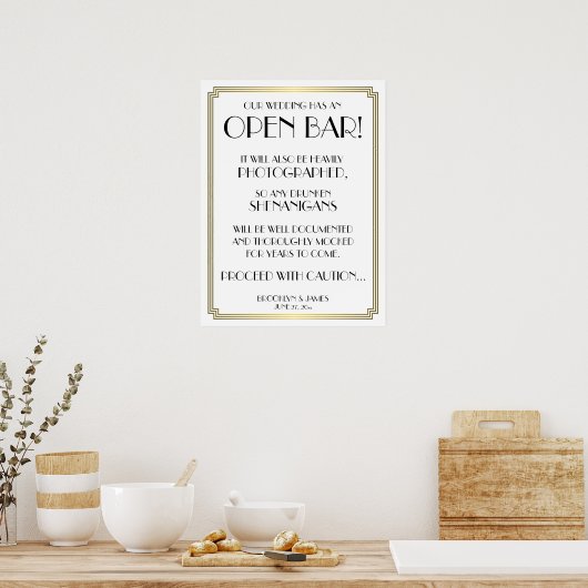 Art Deco Gatsby White en Gold Open Bar 18x24 Poster (Keuken)