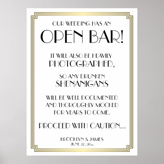 Art Deco Gatsby White en Gold Open Bar 18x24 Poster (Voorkant)