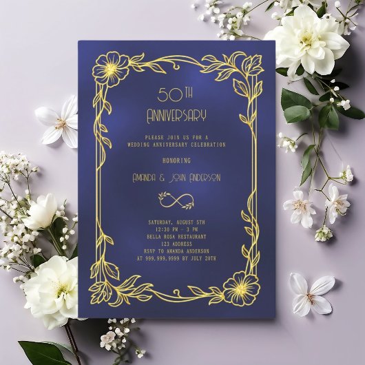 Art Deco Gatsby zwart 50ste huwelijksjubileum Kaart