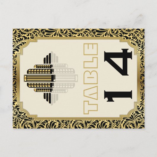 Art Deco gebouw zwart goud trouwtafel nummer Briefkaart (Voorkant)