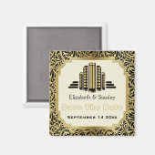 Art Deco gebouw zwart gouden bruiloft Save the Dat Magneet (Voorkant / Achterkant)