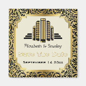 Art Deco gebouw zwart gouden bruiloft Save the Dat Magneet (Voorkant)