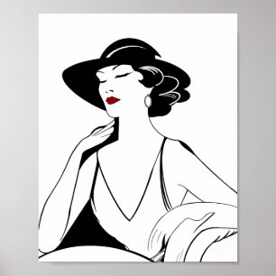 Art Deco geïllustreerde glamoureuze vrouw Poster