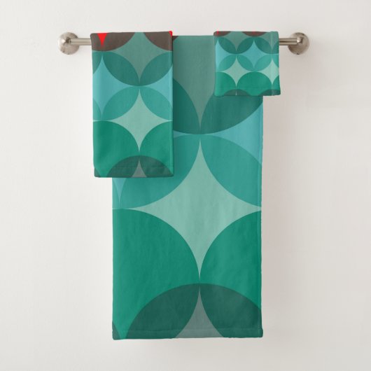 Art Deco Geïnspireerd blauwgroen & rood abstract Bad Handdoek (Insitu)