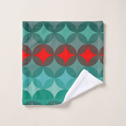 Art Deco Geïnspireerd blauwgroen & rood abstract Bad Handdoek (Wasdoekje)