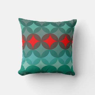 Art Deco Geïnspireerd blauwgroen & rood abstract Kussen