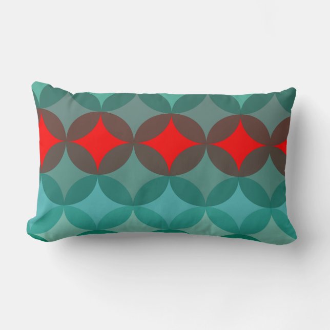 Art Deco Geïnspireerd blauwgroen & rood abstract Kussen (Voorkant)