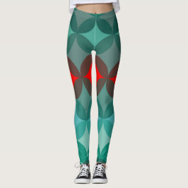 Art Deco Geïnspireerd blauwgroen & rood abstract Leggings