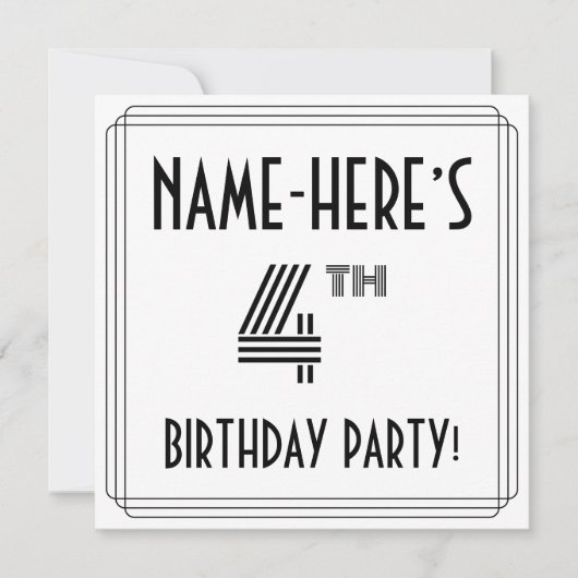 Art Deco Geïnspireerd op 4e verjaardag, aangepaste Kaart (Voorkant)