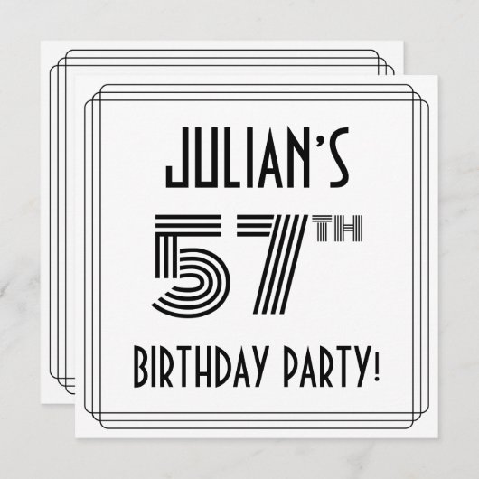 Art Deco geïnspireerd op 57e verjaardag, aangepast Kaart (Voorkant / Achterkant)