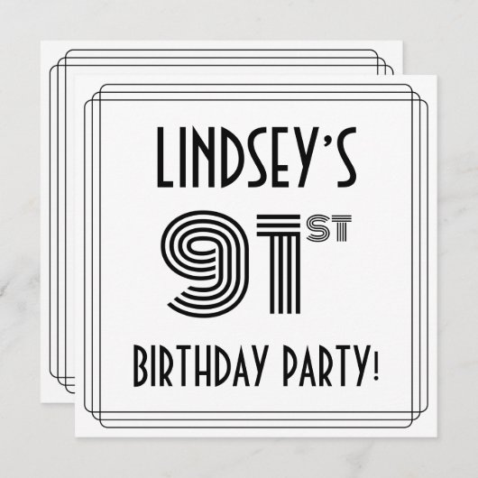 Art Deco geïnspireerd op 91e verjaardag, aangepast Kaart (Voorkant / Achterkant)