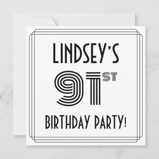 Art Deco geïnspireerd op 91e verjaardag, aangepast Kaart (Voorkant)